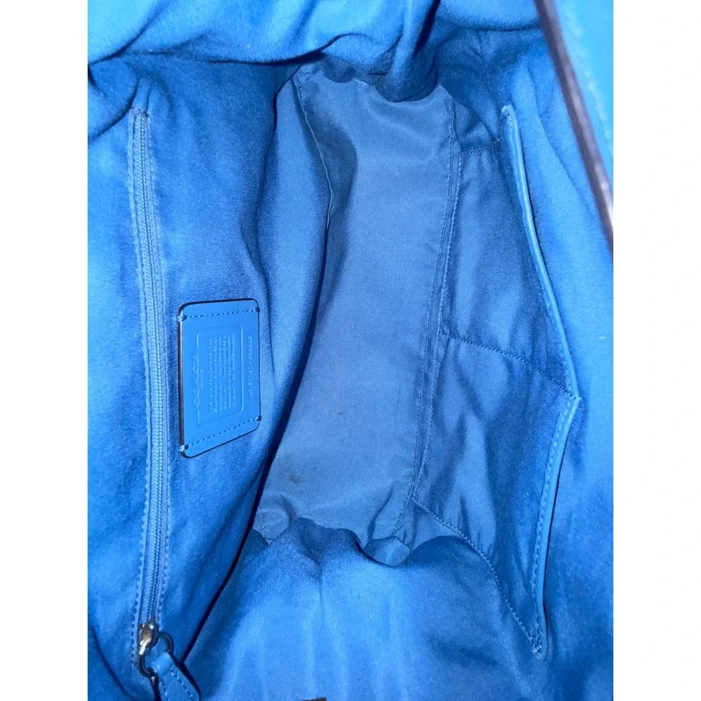 Coach Blue Pebbled Leather Satchel Bag and Matching Wallet Set with Charm